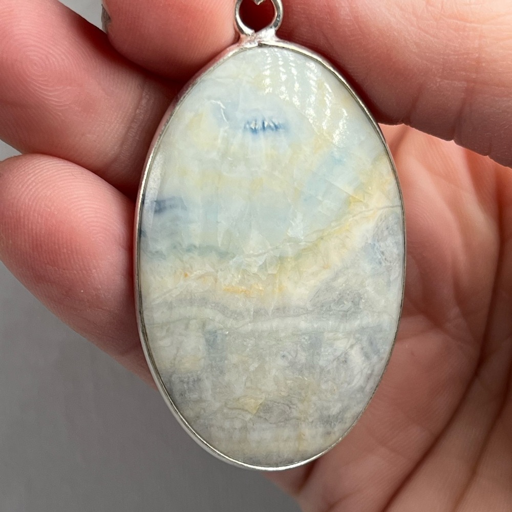 925 Sterling Silver Overlay Blue Rhodochrosite Gemstone Statement Pendant - Picture 3 of 8